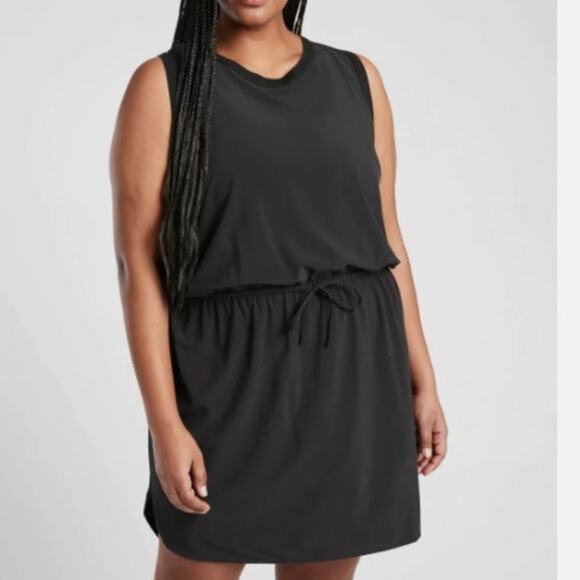 Athleta Black Drawstring Waist Sleeveless Mini Rincon Dress Plus Size 2X Sporty - Picture 1 of 7